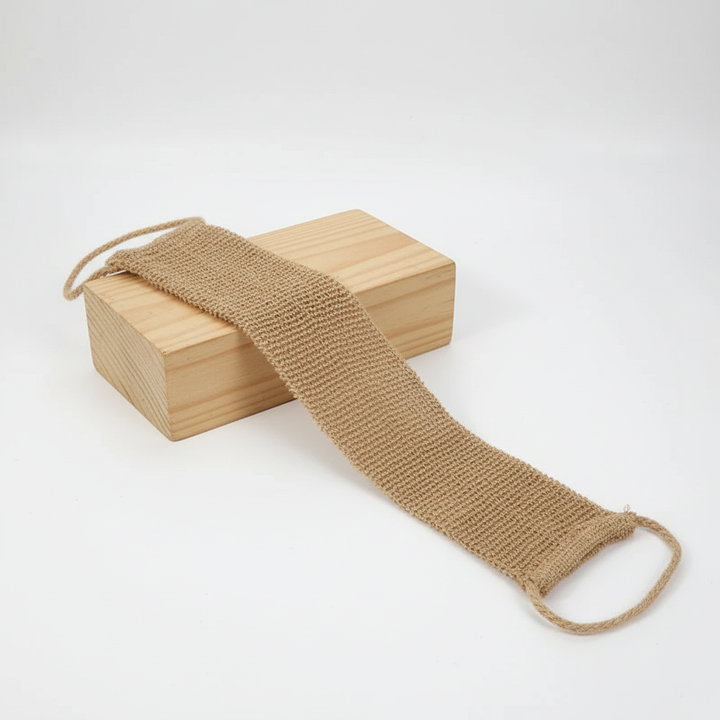 Hemp shower mitt and jute rope, natural bath accessory for exfoliating body and skincare
