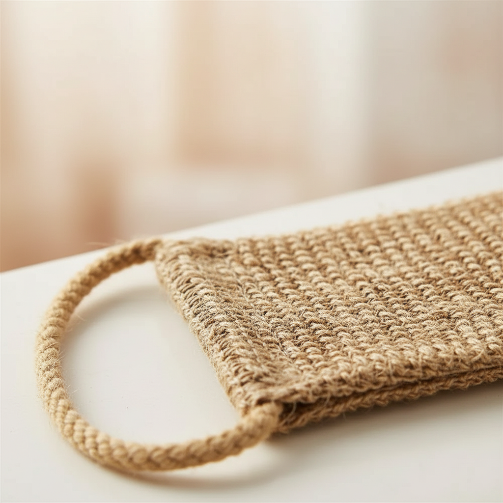 Eco-friendly hemp exfoliating mitt, ideal for invigorating showers and body care