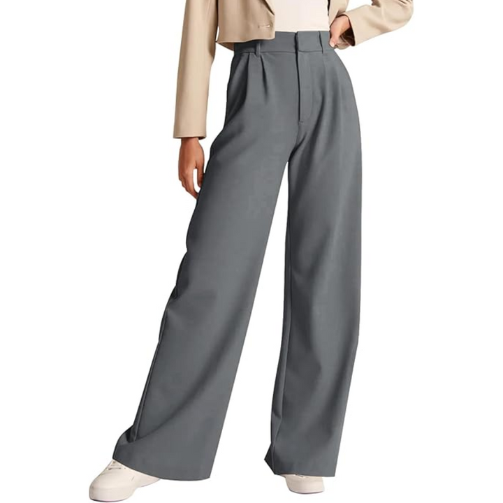 Women's formal high-waisted trousers with spacious pockets, ideal for business casual attire