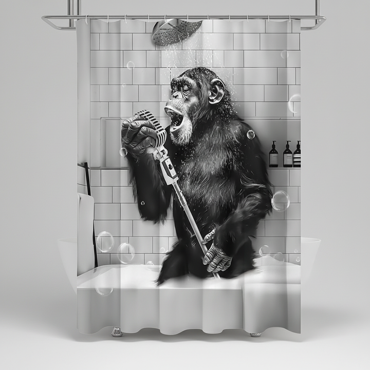 Decorative polyester shower curtain with a funny monkey print, perfect for easy clean bathrooms