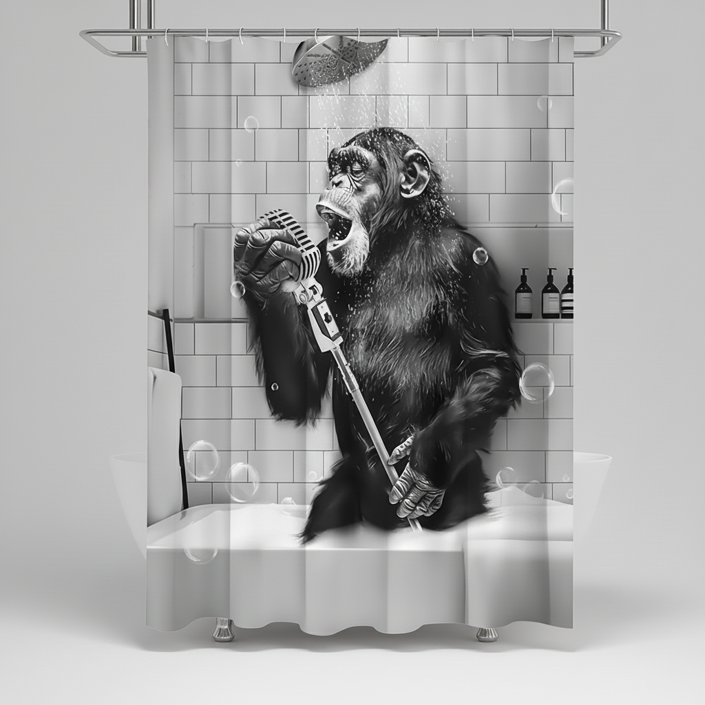 Stylish and whimsical monkey print waterproof shower curtain for modern home bathrooms