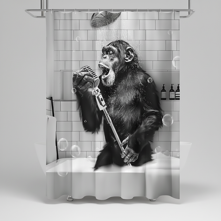 Bathroom decor featuring a durable, humorous monkey print polyester shower curtain