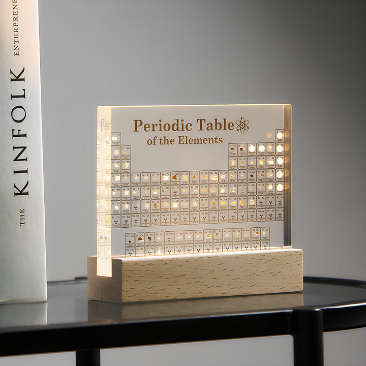 Illuminated Periodic Table with Real Elements, a captivating science education display