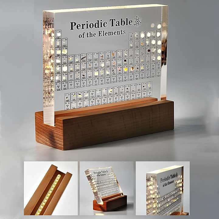 Illuminated Periodic Table with Real Elements, an interactive and visually appealing chemistry display