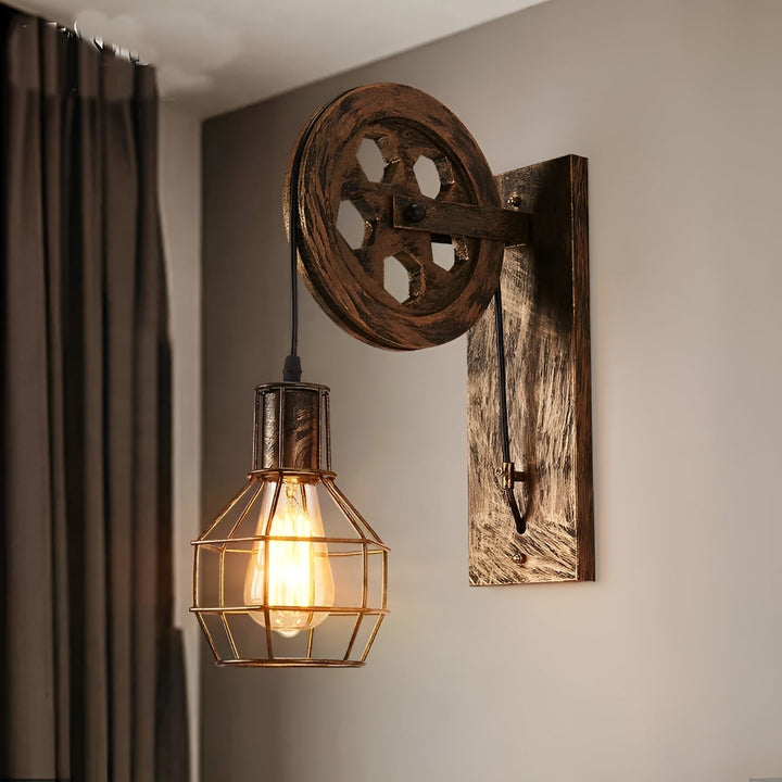 Contemporary industrial LED wall lamp for home & office. Provides bright, energy-efficient lighting with metal finish.