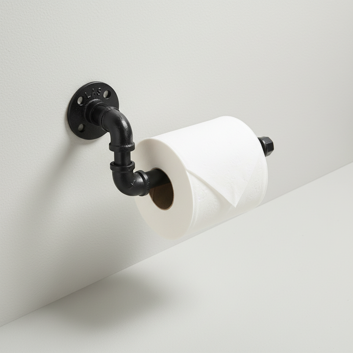 Wall-mounted industrial toilet paper holder, black painted cast iron for bathroom accessories
