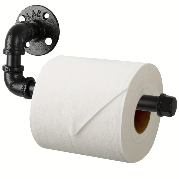 Industrial toilet paper holder, pipe style with black finish, ideal bathroom accessory for storage.