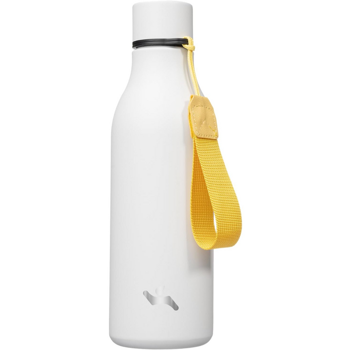 Hot & cold insulated stainless steel drinkware with strap, great for any beverage.