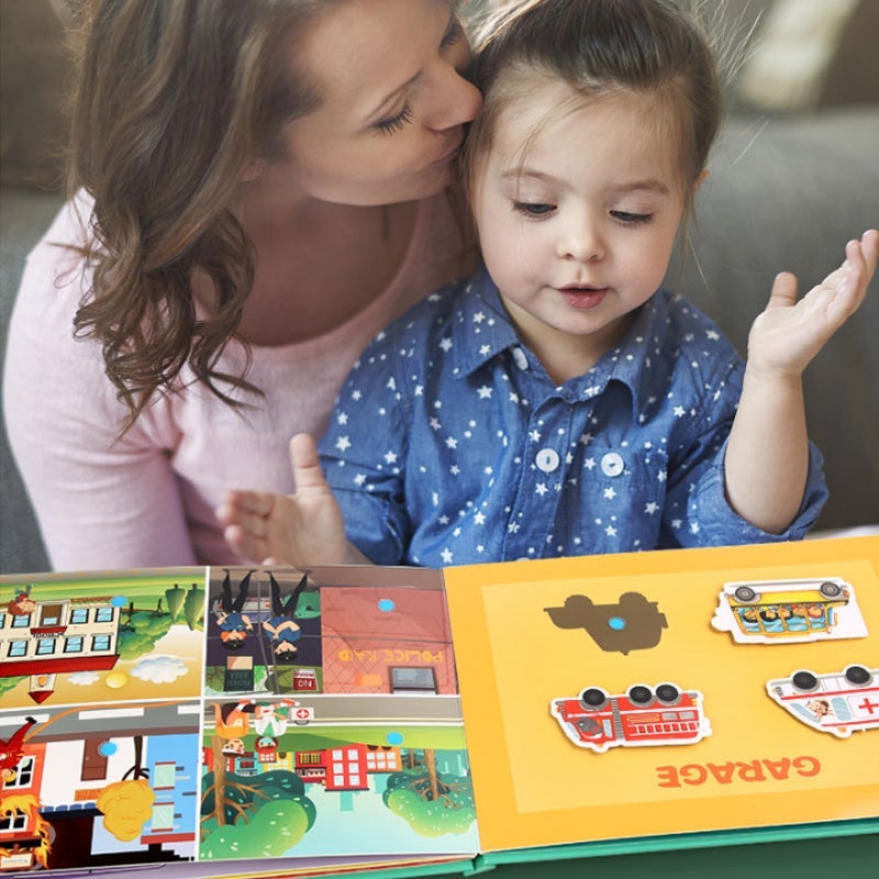Preschool activity busy book for kids, enhancing cognitive functions and hand-eye coordination.