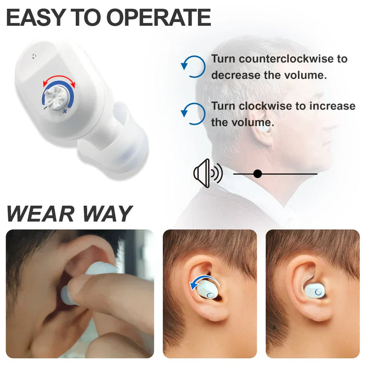 Rechargeable in-ear hearing aid, ClearMini 2025, offering discreet and effective hearing support for daily life