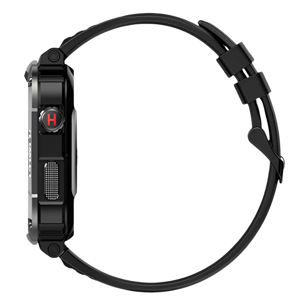 IronPulse X1 durable men's smartwatch charging, emphasizing long battery life, tech features, and health monitoring.