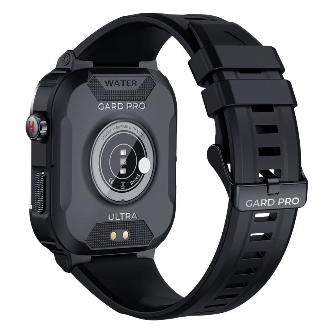Man tracking workout with IronPulse X1 rugged sports watch, monitoring fitness goals & health data effectively.