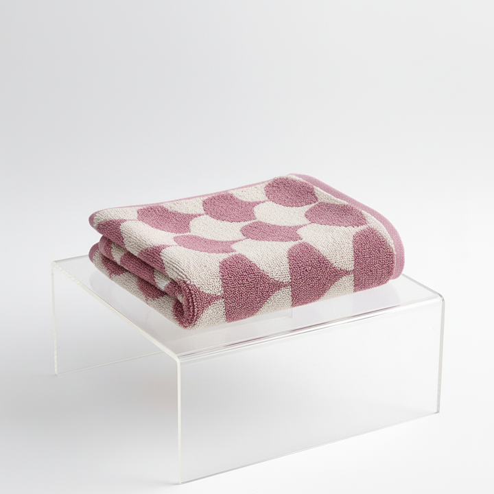 Organic cotton jacquard hand towel featuring a unique fan pattern, highly absorbent & colorful for bath.