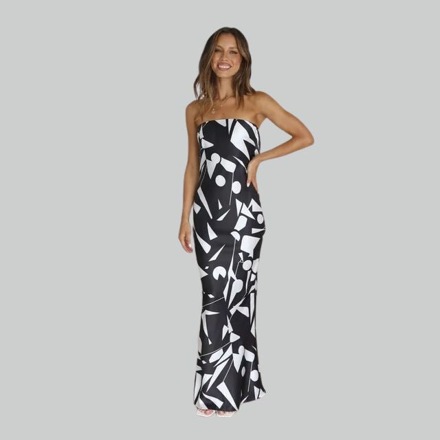 Jade green flowy strapless maxi dress for women, perfect for summer comfort & elegant casual wear.