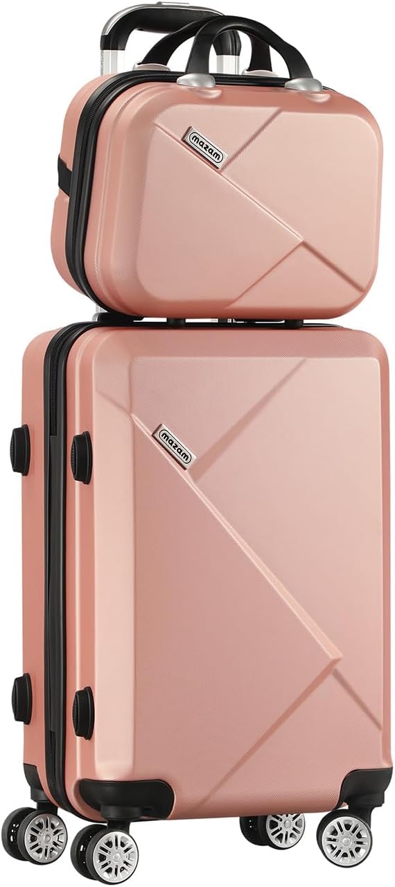 Side view of JetTrek hardshell carry-on luggage and matching trolley bag with spinner wheels