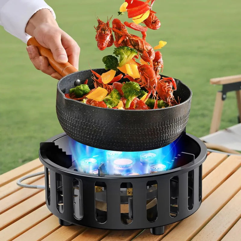Close-up of Kael 7-Core portable camping stove burner with igniter functionality