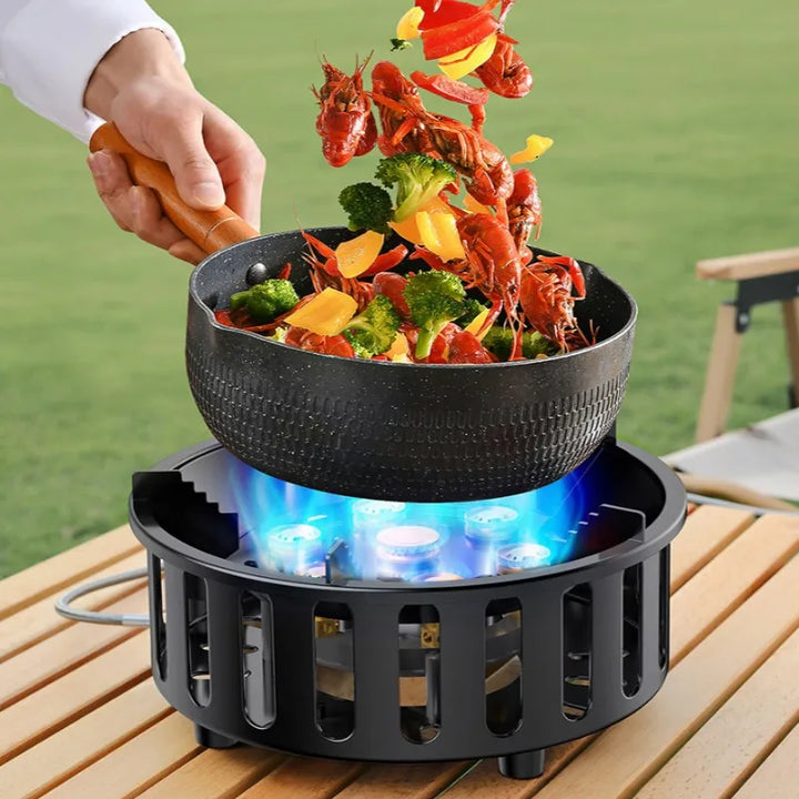 Durable portable camping gas stove with electronic ignition, ideal for camping gear