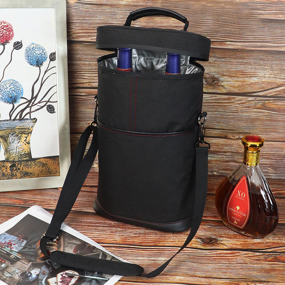 Eco-friendly canvas wine cooler tote, designed for two bottles, great gift for wine lovers.