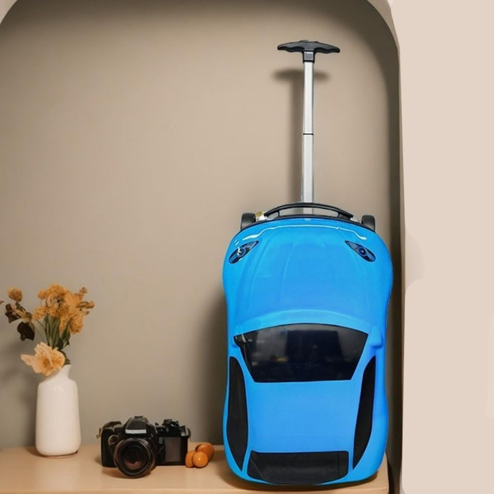 Yellow 18-inch kids car suitcase, hardshell luggage, perfect travel gear for boys and girls