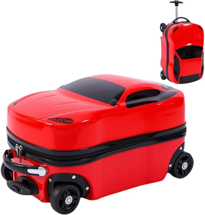 Green 18-inch boys pull-along car suitcase, hardshell travel luggage for young adventurers