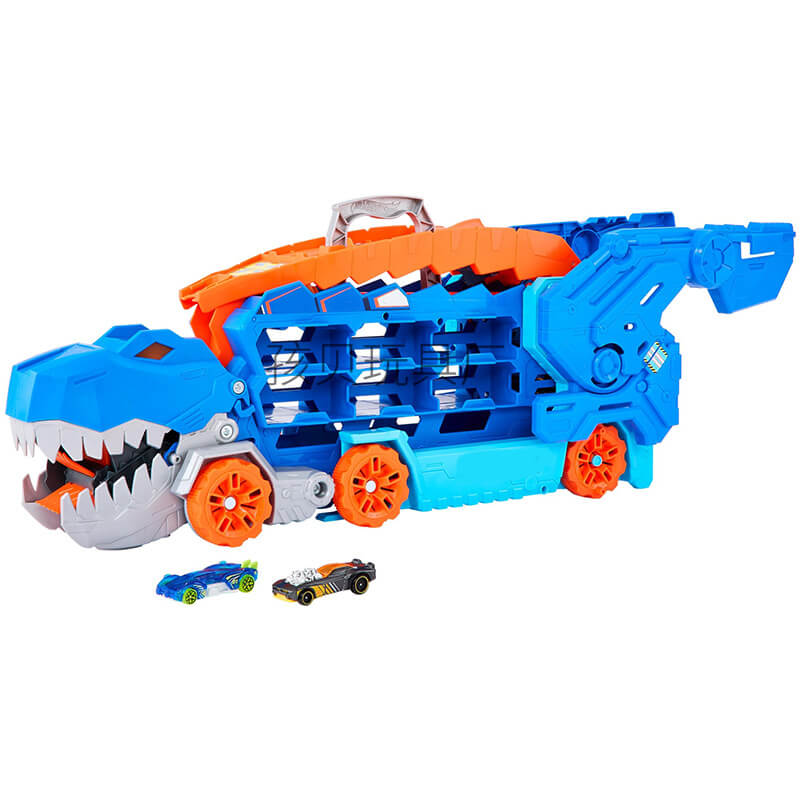 Awesome kids' dinosaur race truck toy, a fun 3-in-1 car transporter & play set for young children.