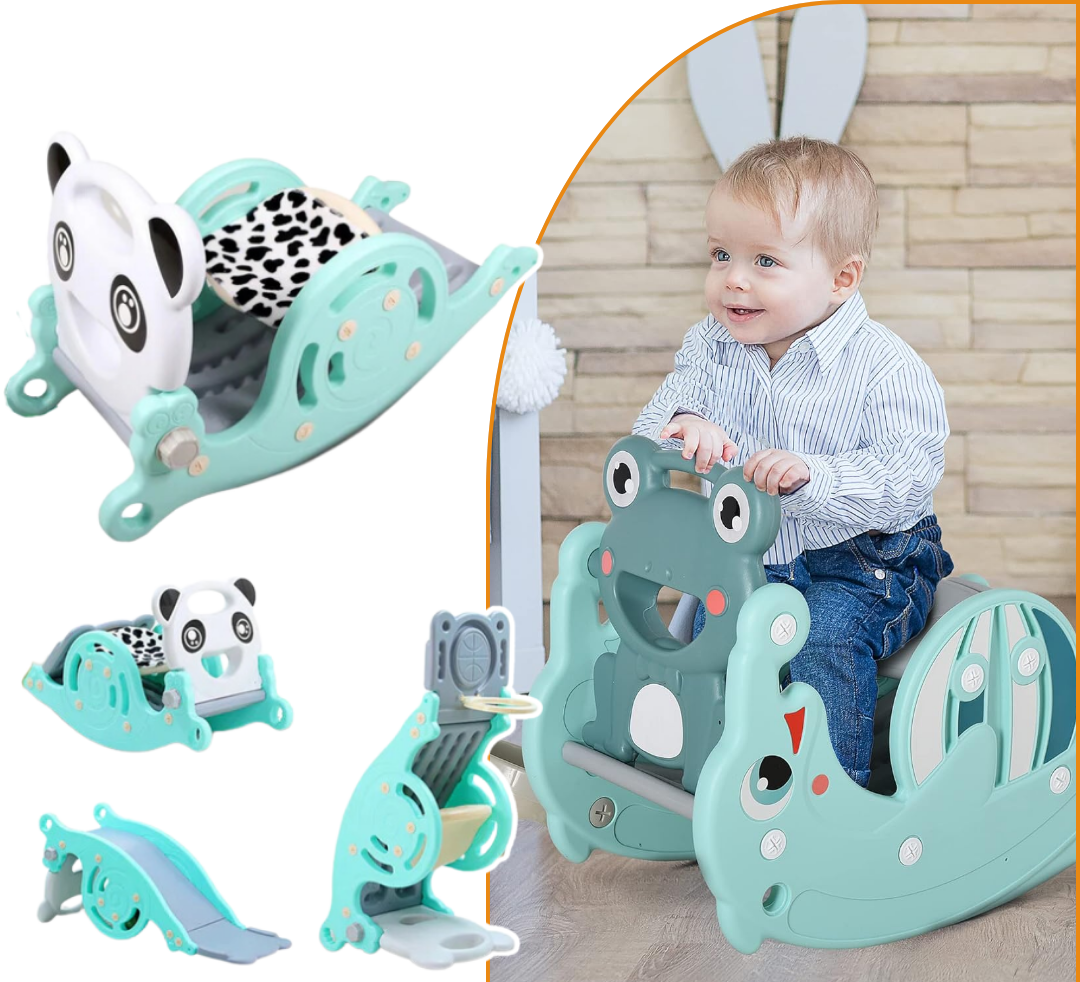Kids' 3-in-1 indoor/outdoor play center with slide, swing, & basketball hoop for toddlers, promoting active play.