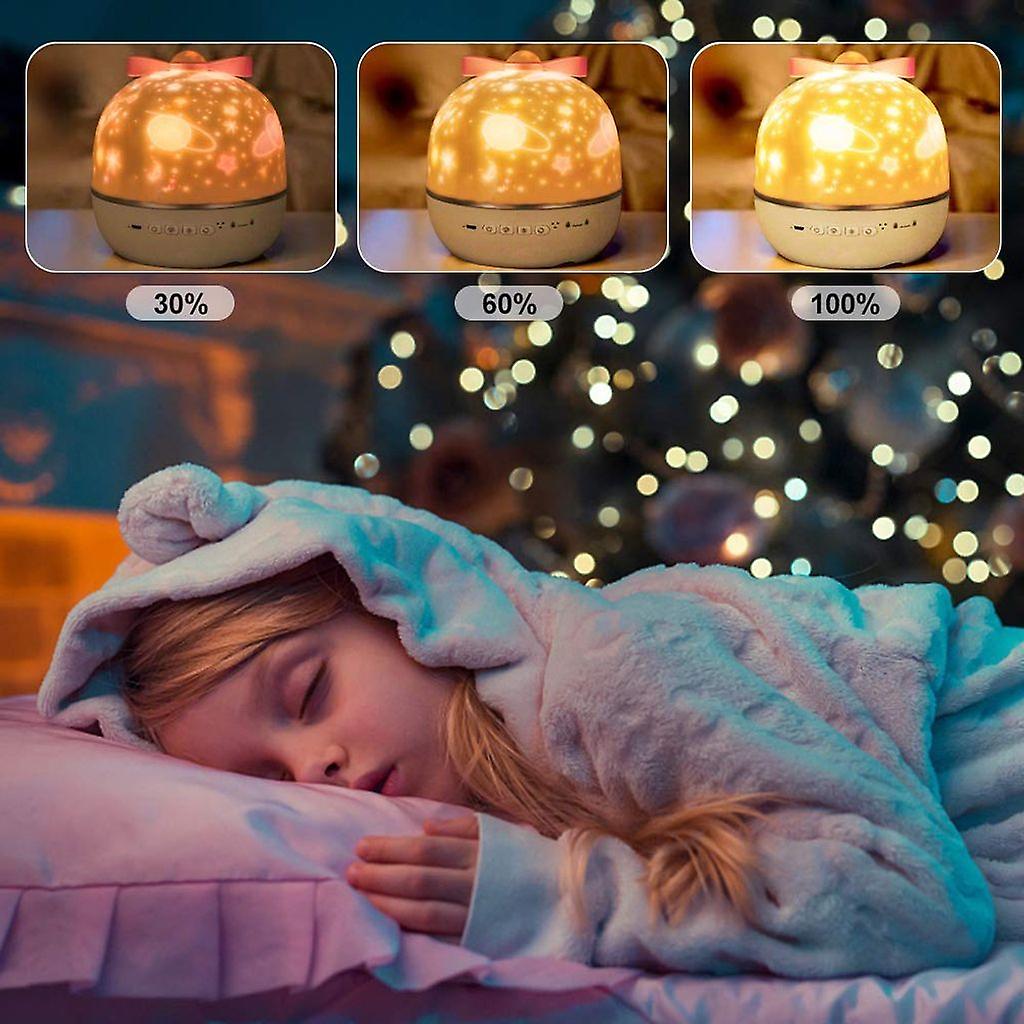 Nursery lamp starry sky projector, providing ambient light for a relaxing children's bedroom.