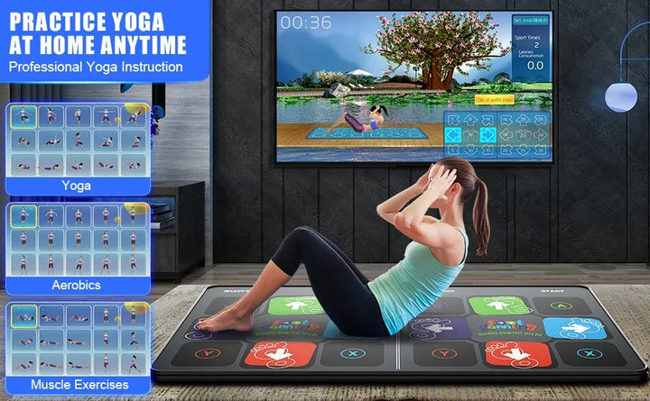 Kids' exercise toy: interactive dance mat with built-in gaming system.
