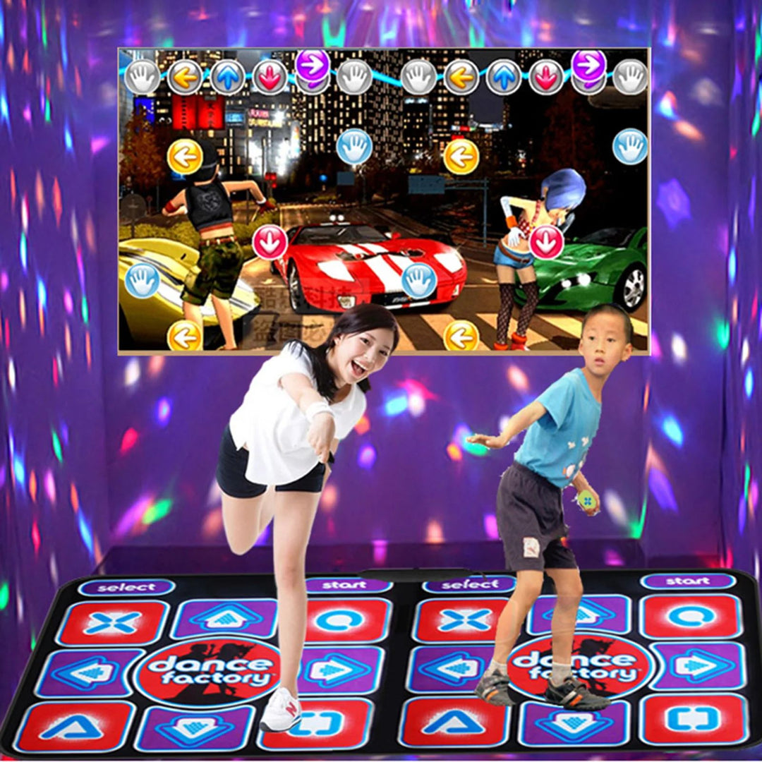 Colorful double dance mat promotes kids' fitness & active play. Interactive music game for family fun.