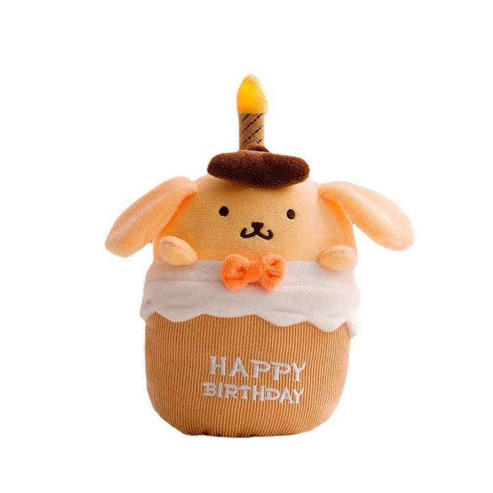 Fun kids' musical plush birthday cake toy with LED lights & sound. Ideal interactive gift for children.