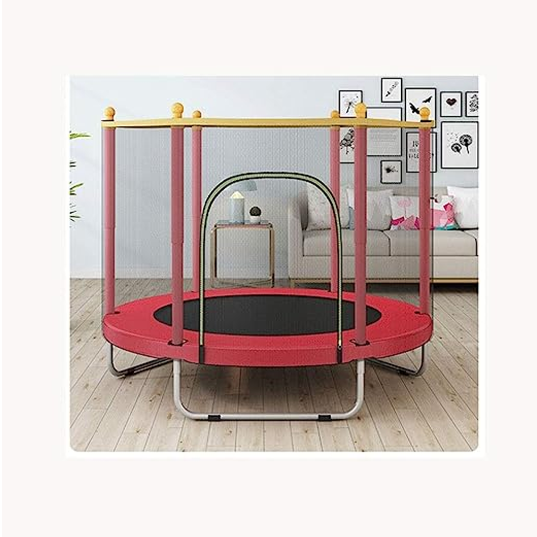 Kids outdoor trampoline with strong safety net, perfect for active jumping and backyard fun.