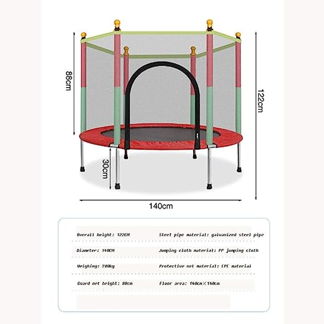 Safe and fun children's outdoor trampoline with protective safety net, encouraging active play for kids.