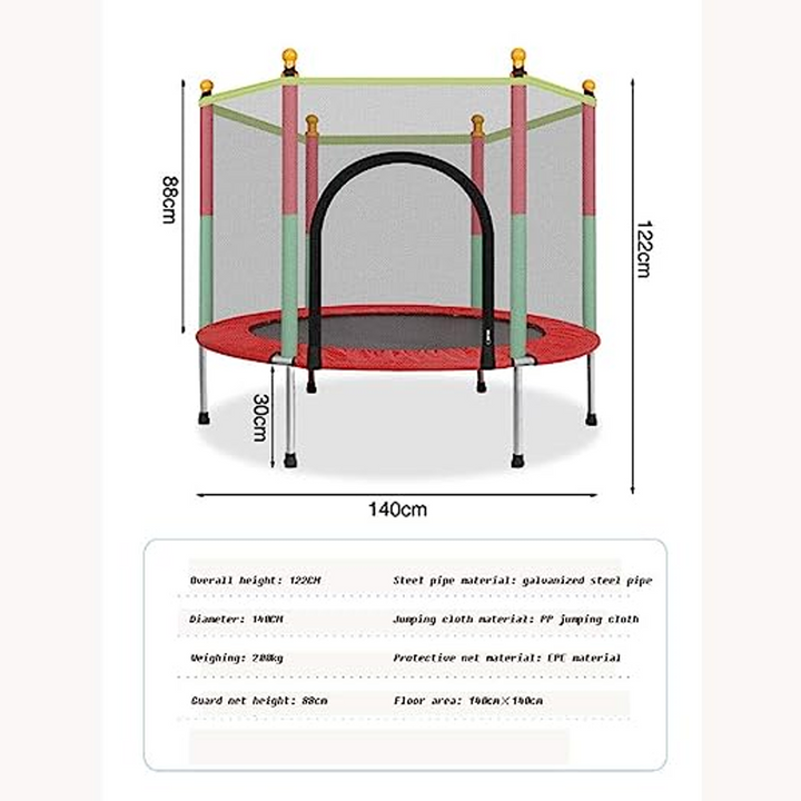 Safe and fun children's outdoor trampoline with protective safety net, encouraging active play for kids.