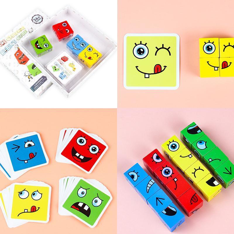 All wooden pieces of BlockiMix educational puzzle laid out, ready for kids to assemble and learn.