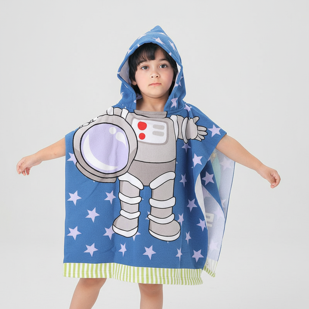 Adorable children's DinoTowel, a plush, absorbent hooded bath towel for boys & girls