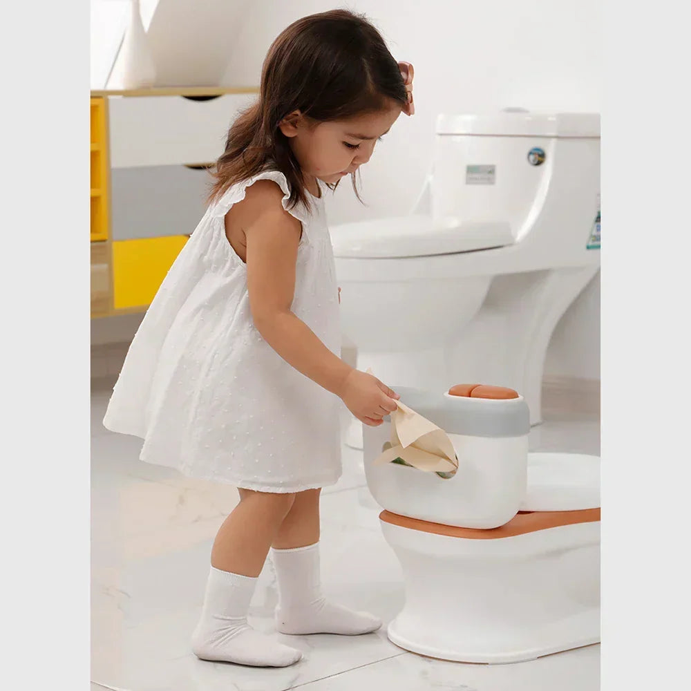 Green toddler PottyPal training seat. Comfortable learning toilet for kids. Promotes independence & bathroom fun.