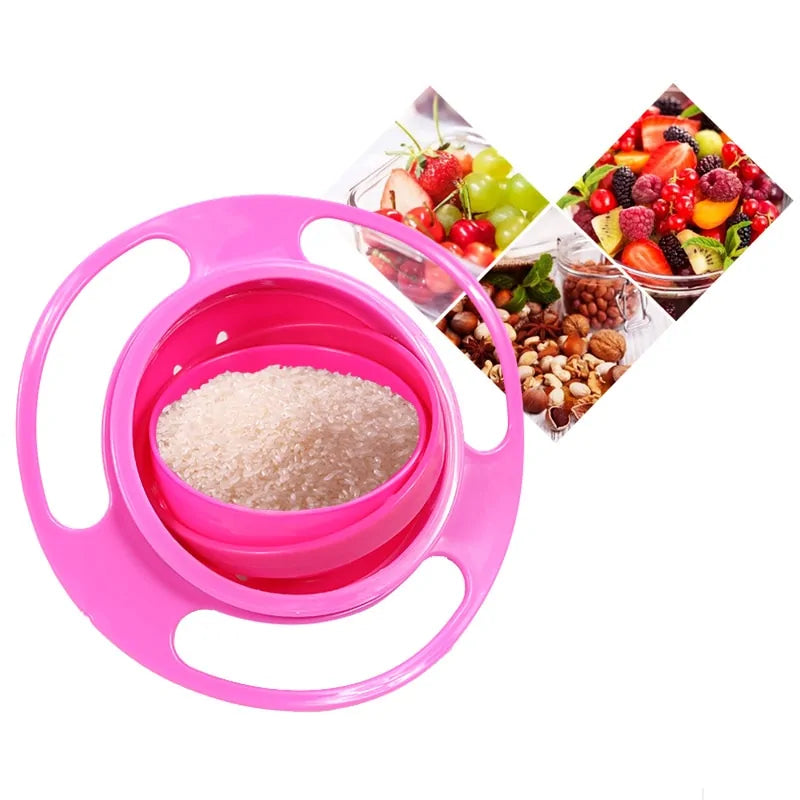 Spill-proof SpinSnack gyro bowl. Rotating non-spill food container for kids & toddlers.