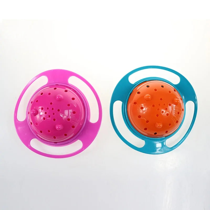 Colorful spill-proof gyro bowl. Rotating snack container for active kids & toddlers.
