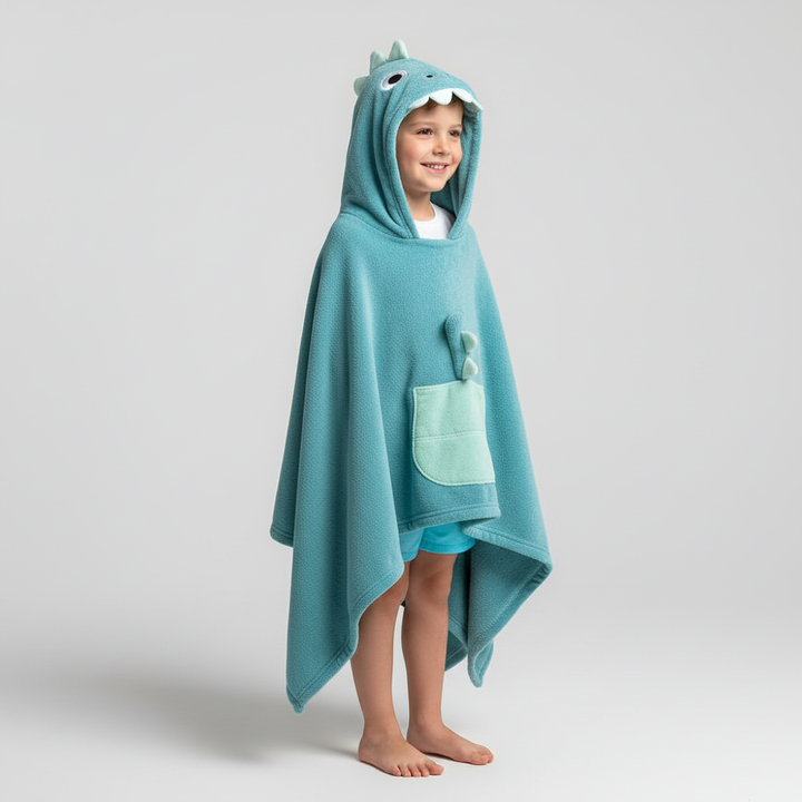 Children's hooded animal design bathrobe, super absorbent and quick-dry for cozy bath time comfort.