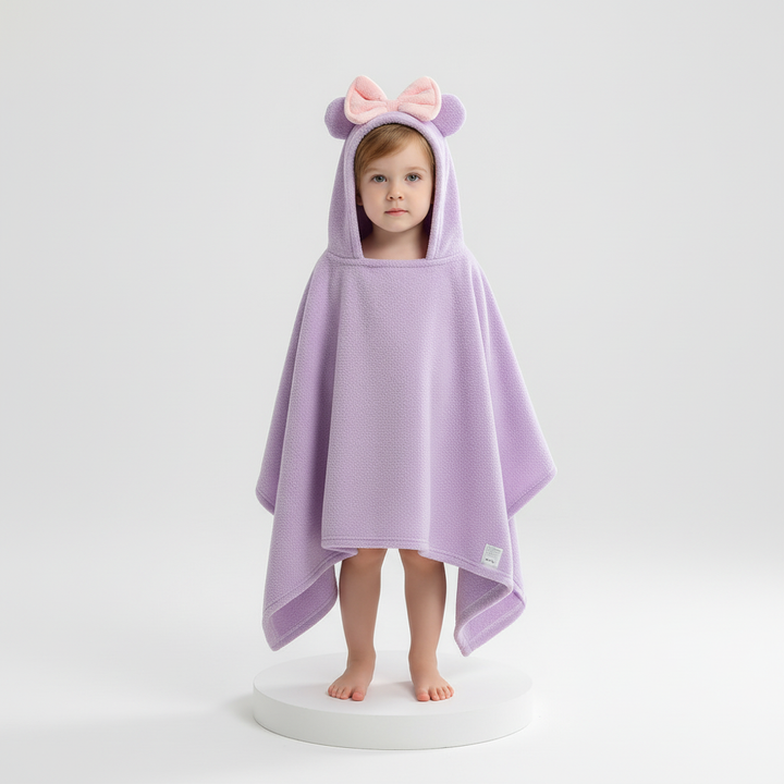 Gray kids' animal hooded bathrobe, super soft & quick-dry. A cozy, absorbent robe for children's bath time.