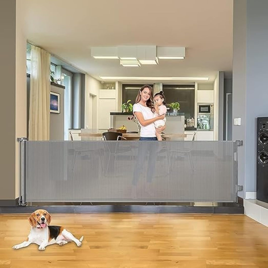 Kivora retractable mesh baby gate, auto-close, wall-mounted for child and pet safety