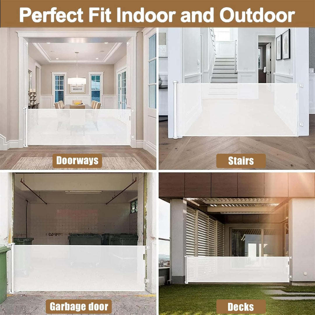 Compact retractable safety gate, auto-close feature, provides peace of mind for families