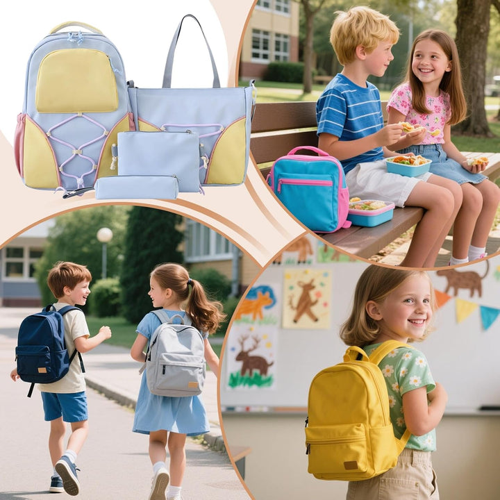 Teen backpack set, large capacity with pencil case, side view, ready for school