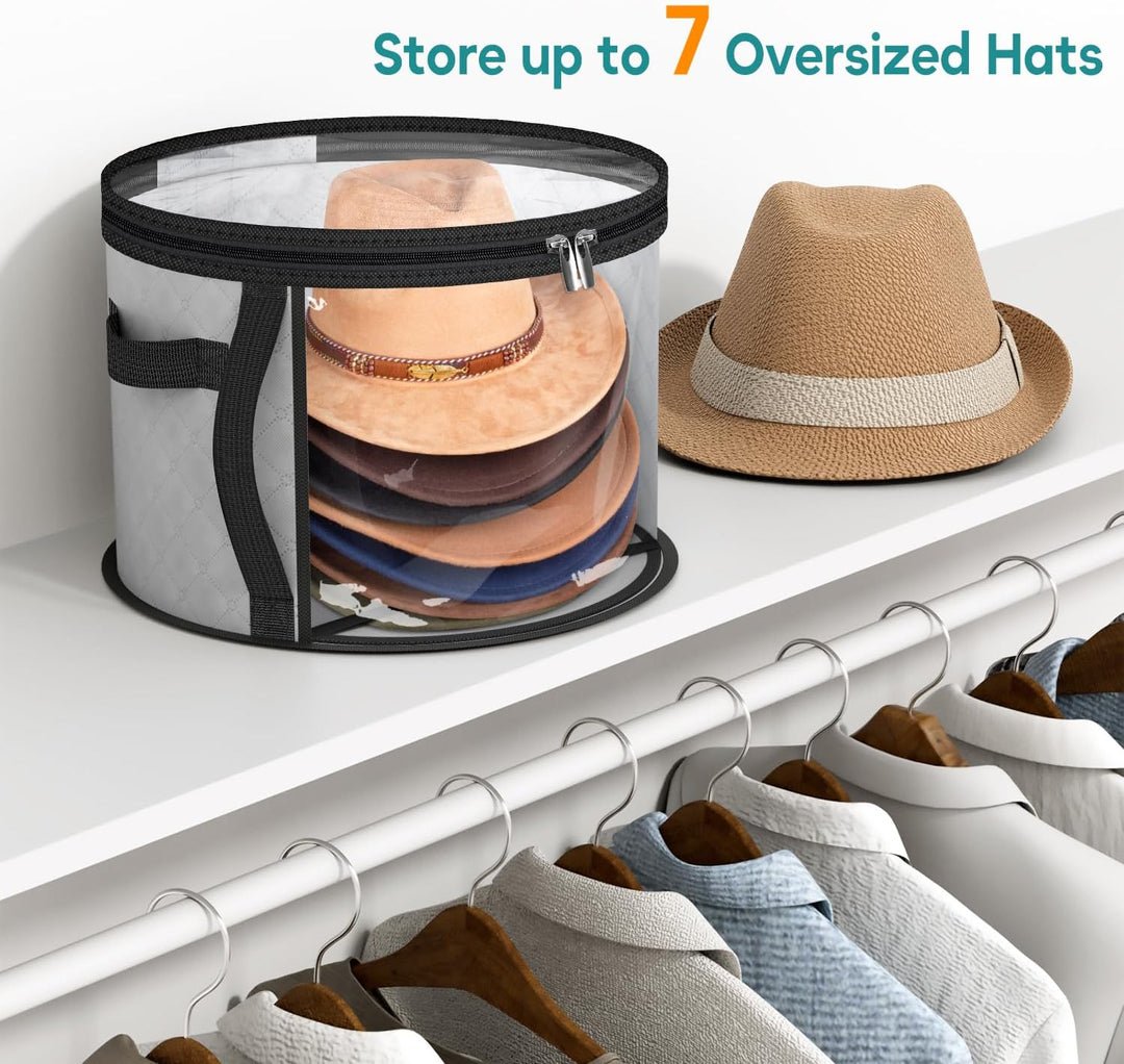 Unisex foldable hat organizer with clear view, protecting hats from dust, ideal for travel storage.