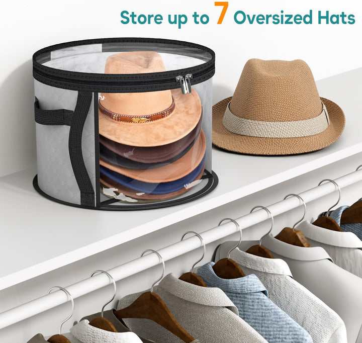 Unisex foldable hat organizer with clear view, protecting hats from dust, ideal for travel storage.