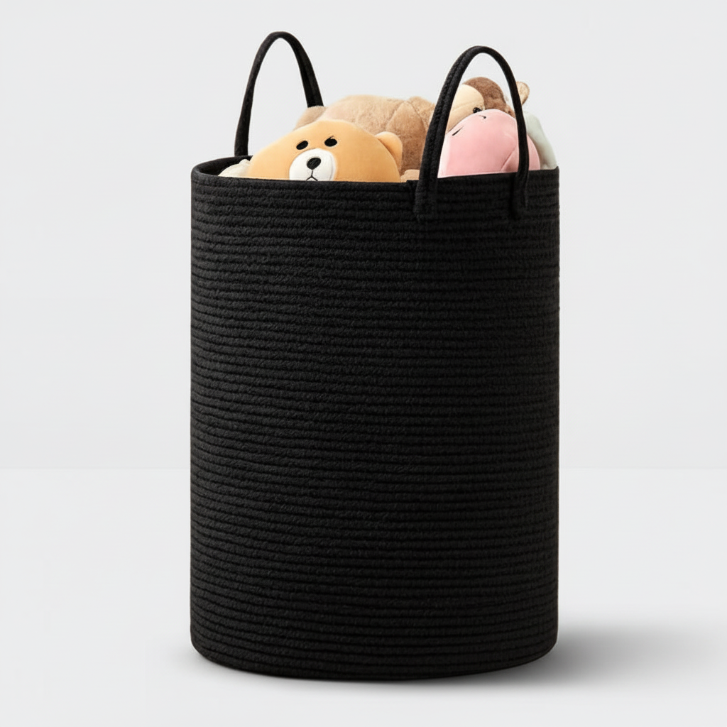 Unisex durable cotton rope storage basket for home organization, ideal for blankets or household items.