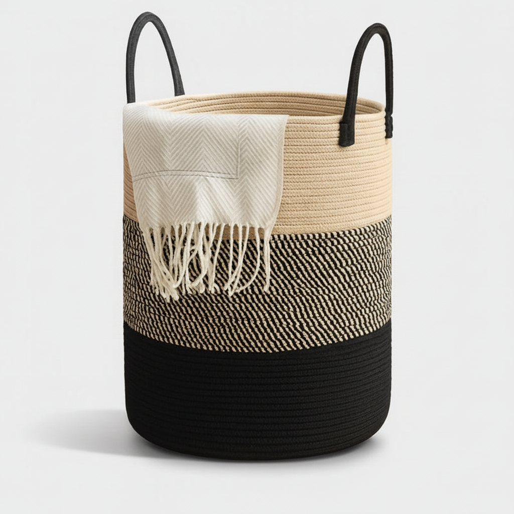 Versatile and durable large cotton rope storage basket, excellent for laundry, toys, or general home organization.