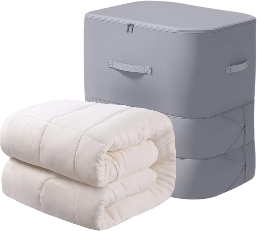 Large dustproof comforter storage bag, self-compressing, for space-saving bedding organization