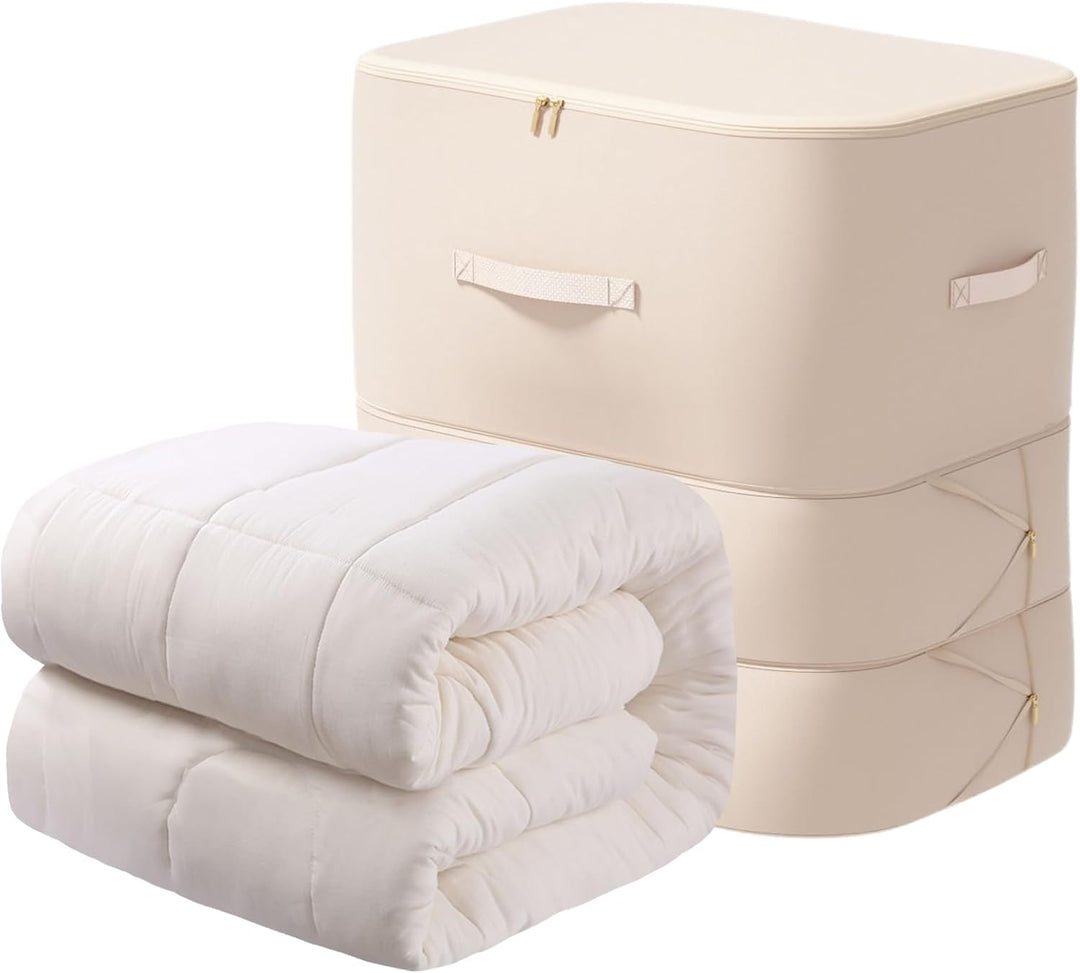 Space-saving large comforter storage solution, self-compressing and dust-resistant