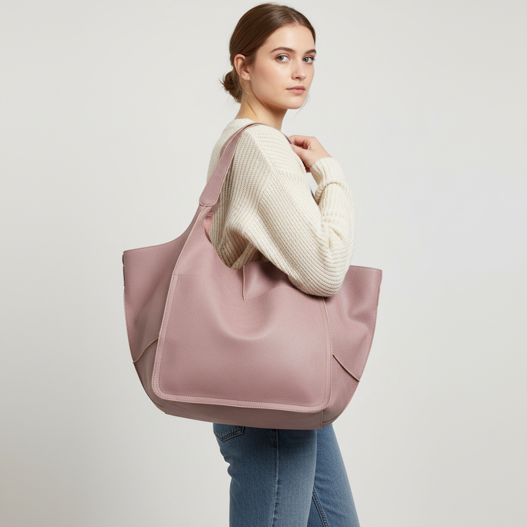 Women's stylish large vegan leather shoulder bag, perfect for work or travel